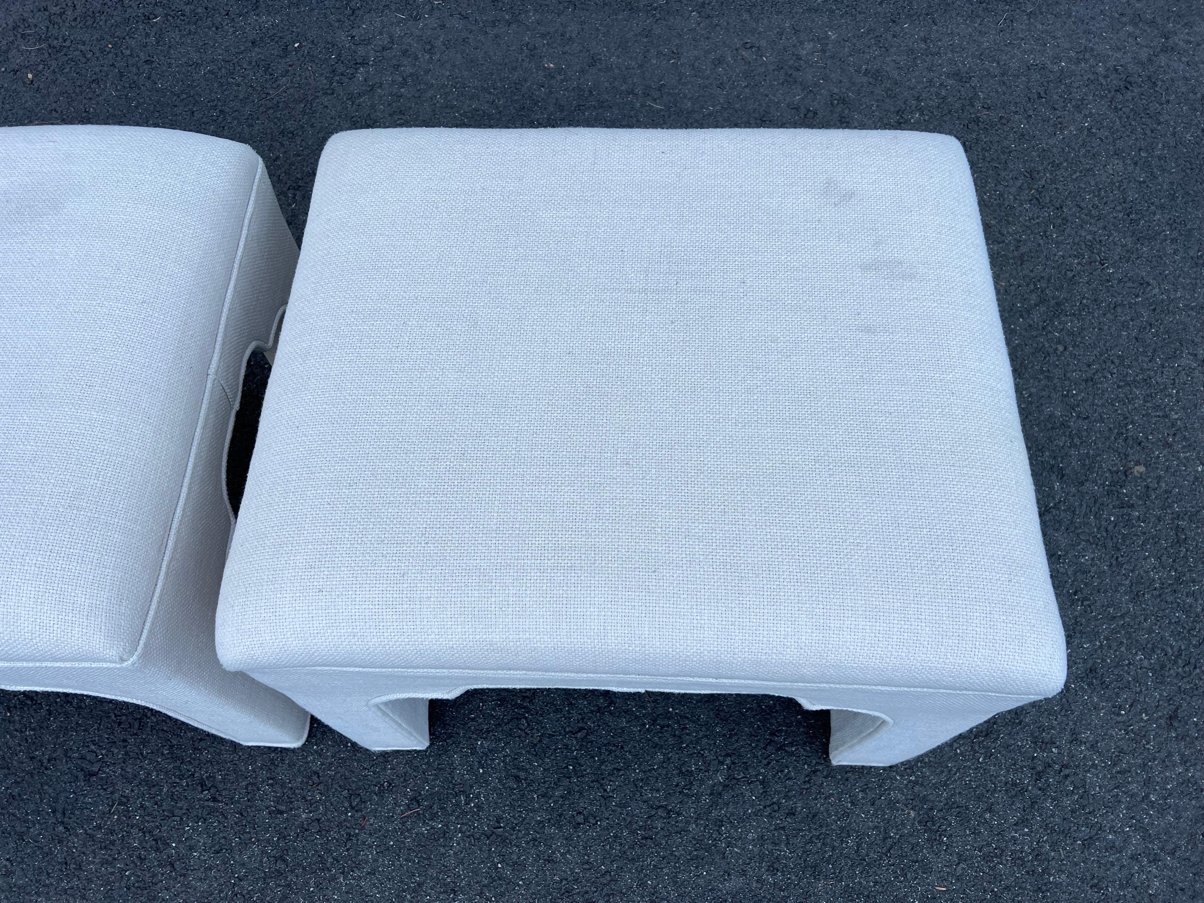 Pair of Lillian August Linen Ottomans  8