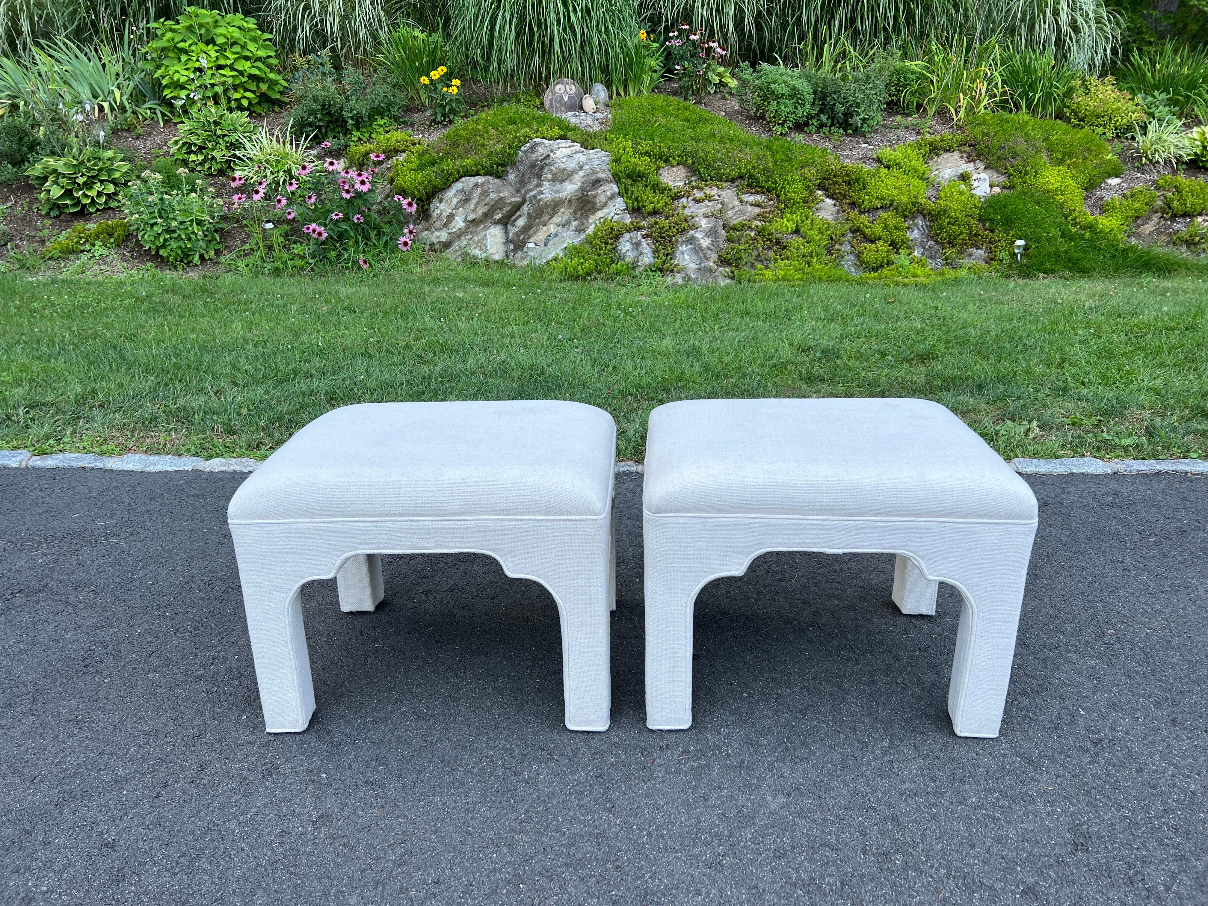 Pair of Lillian August Linen Ottomans  In Good Condition In Redding, CT