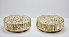 Pair of Limburg 1970s Organic Textured Amber Toned Ice Glass Flush Mount Lights