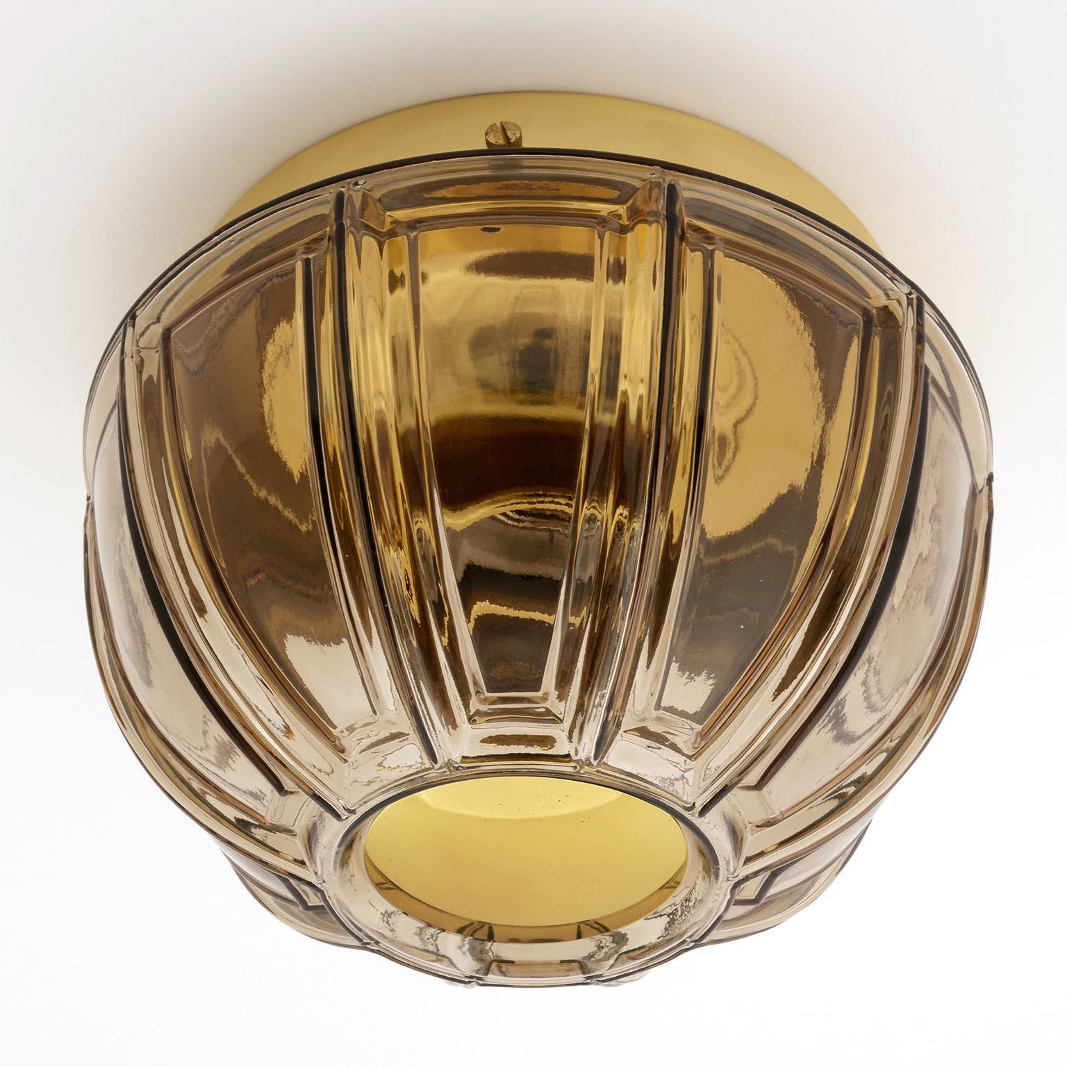 Pair of Limburg Flush Mount Lights or Sconces, Brass and Brown Glass, 1970 (Deutsch)