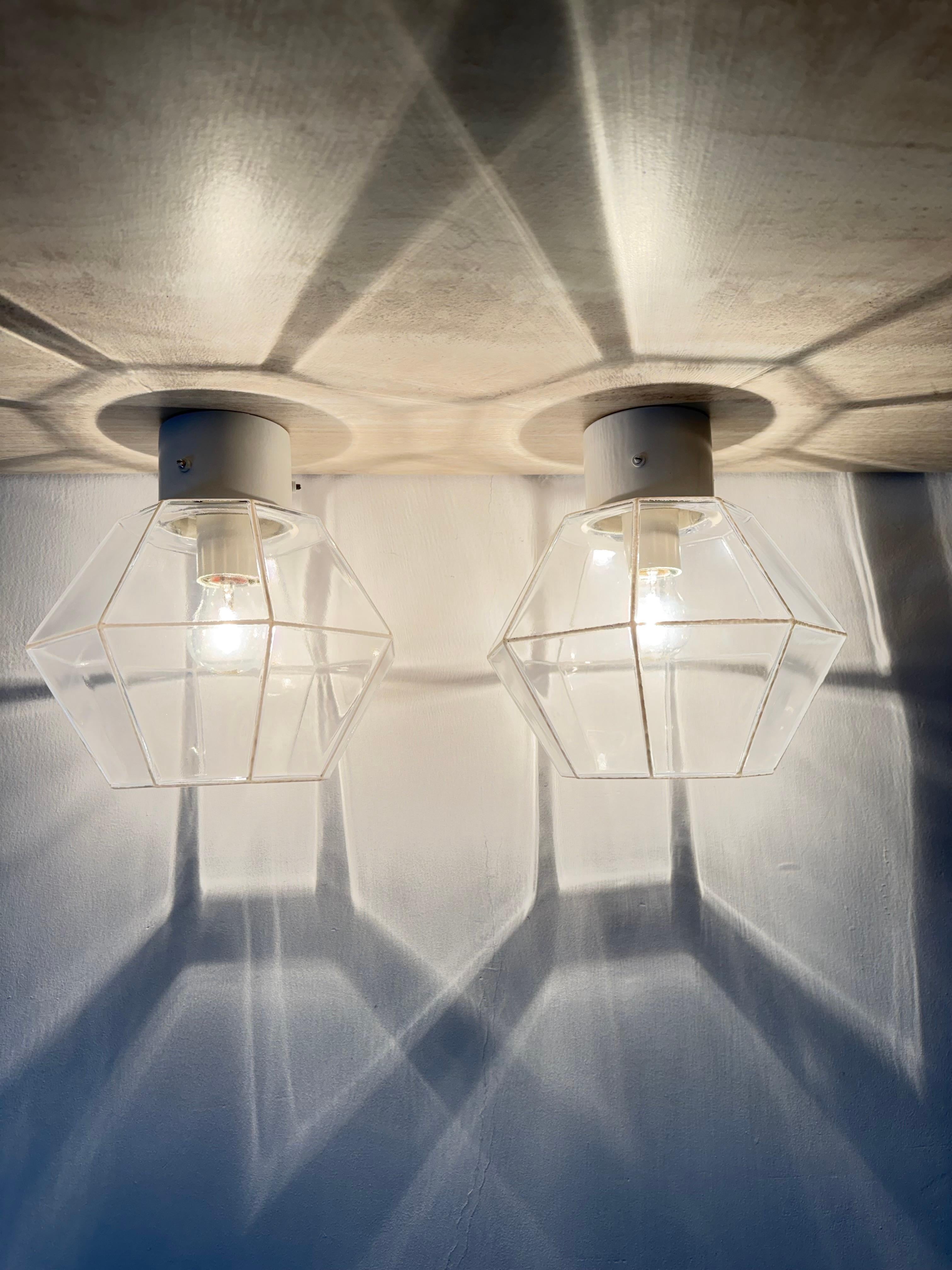 Mid-Century Modern Paire de plafonniers à encastrer Glashütte Limburg , années 1970 en vente
