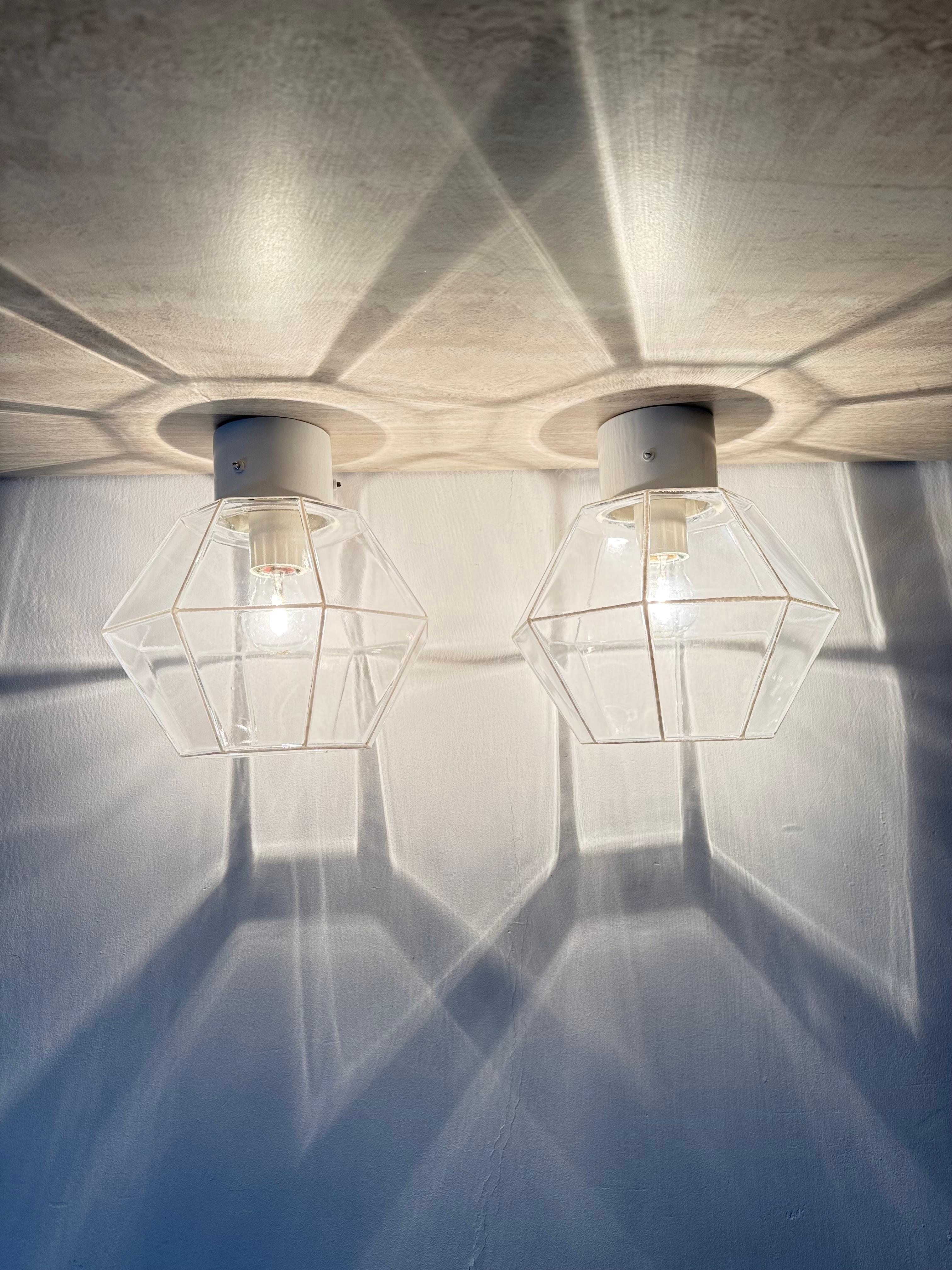 Allemand Paire de plafonniers à encastrer Glashütte Limburg , années 1970 en vente