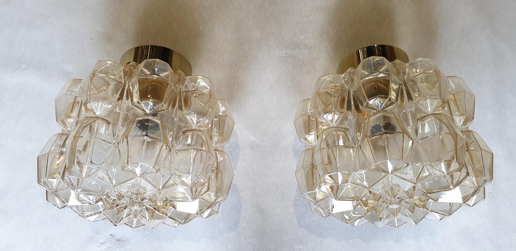 Mid-Century Modern Limburg signed Glass and Brass Flush-Mounts/Sconces Germany In Excellent Condition In Dallas, TX
