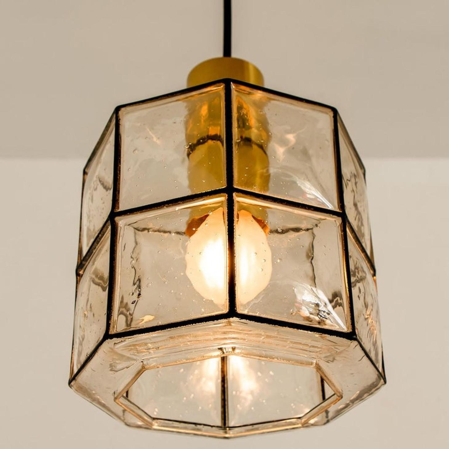 Pair of Limburg Pendant Lights, Brass and Topaz Iron Glass, 1960 3