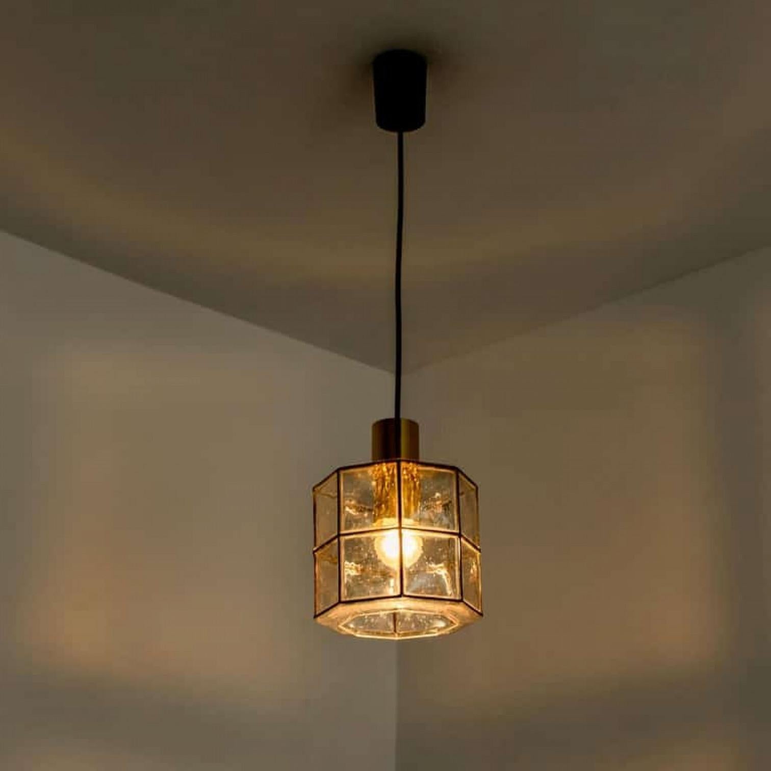 Pair of Limburg Pendant Lights, Brass and Topaz Iron Glass, 1960 For Sale 3