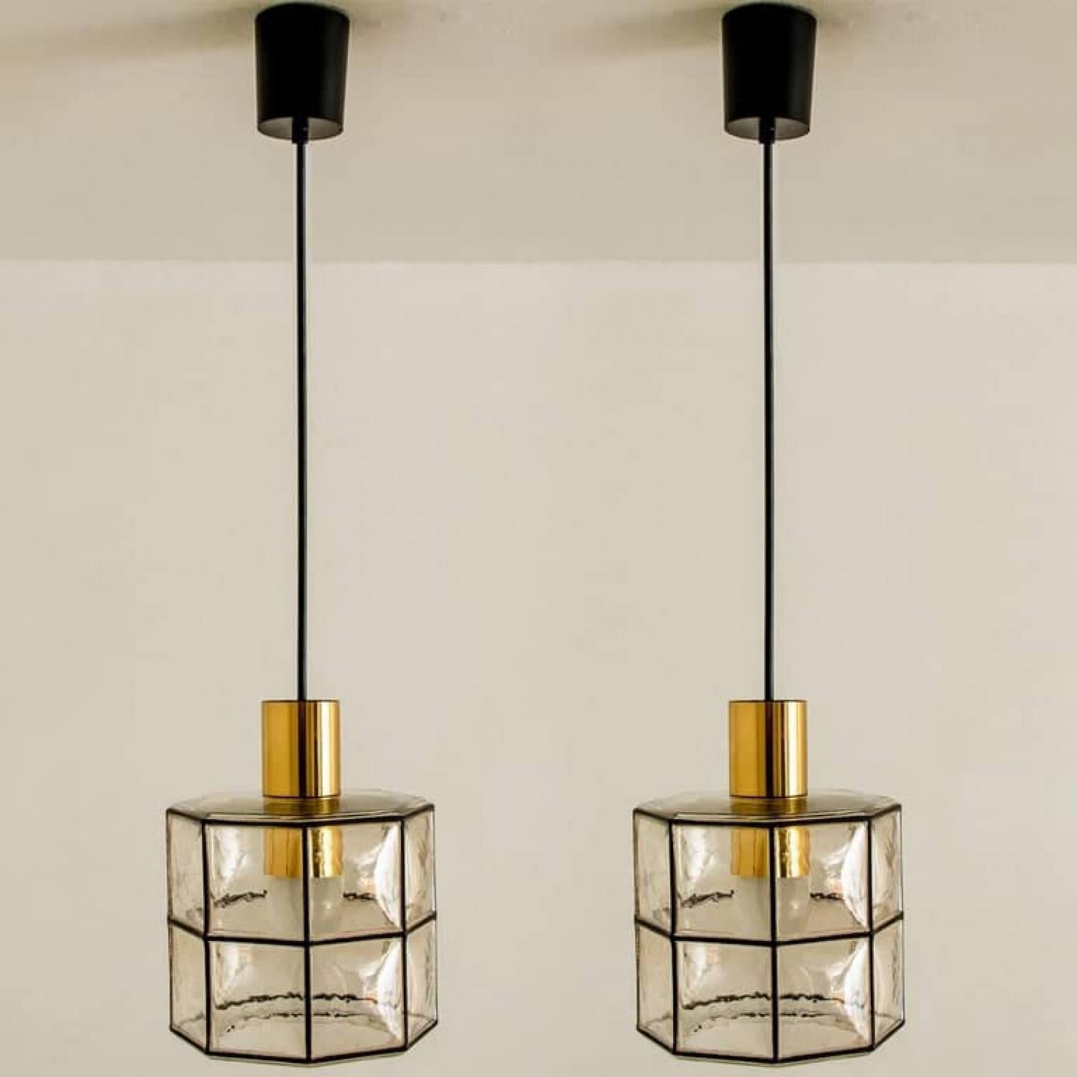 Pair of Limburg Pendant Lights, Brass and Topaz Iron Glass, 1960 For Sale 4
