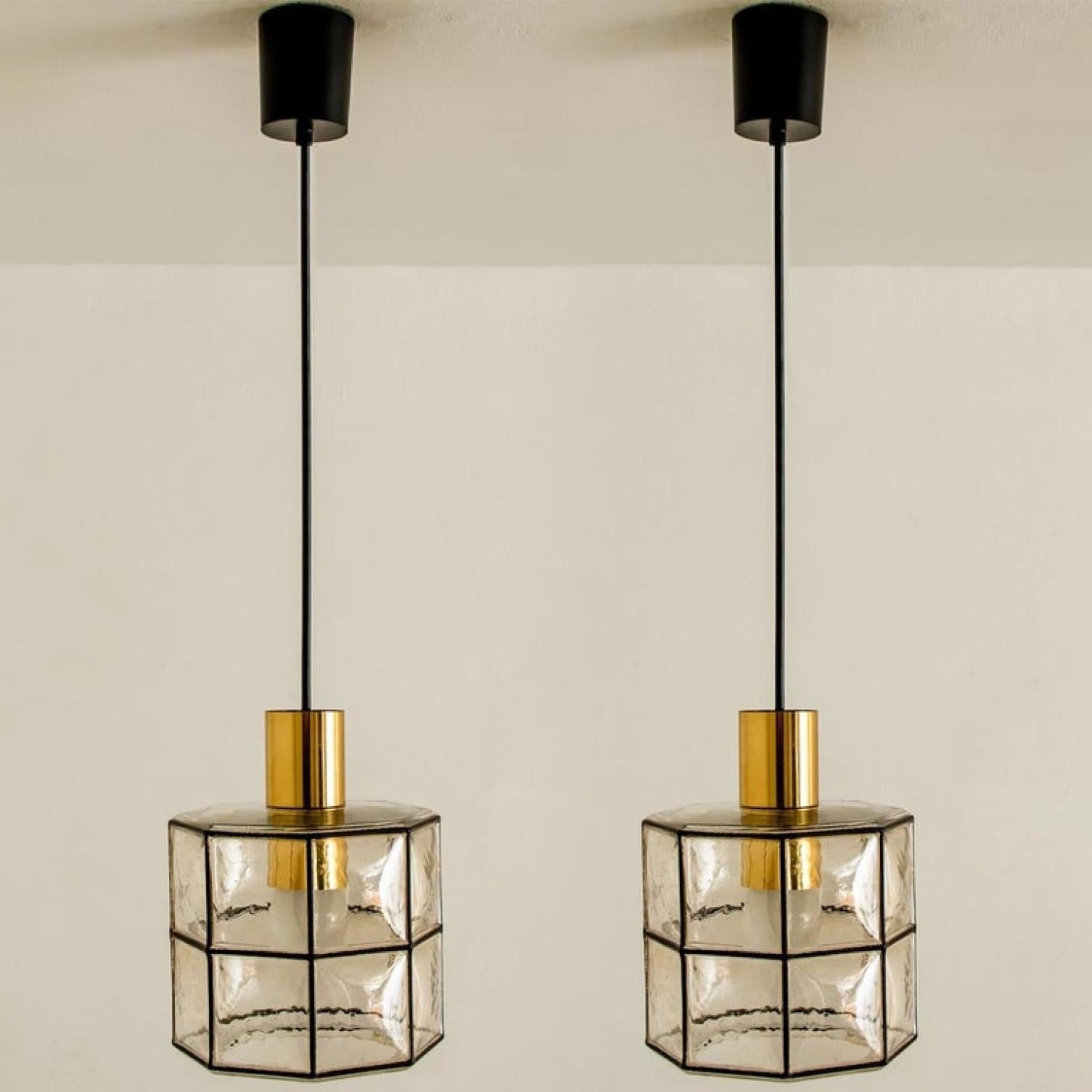 Pair of Limburg Pendant Lights, Brass and Topaz Iron Glass, 1960 6