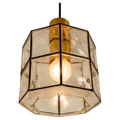 Pair of Limburg Pendant Lights, Brass and Topaz Iron Glass, 1960