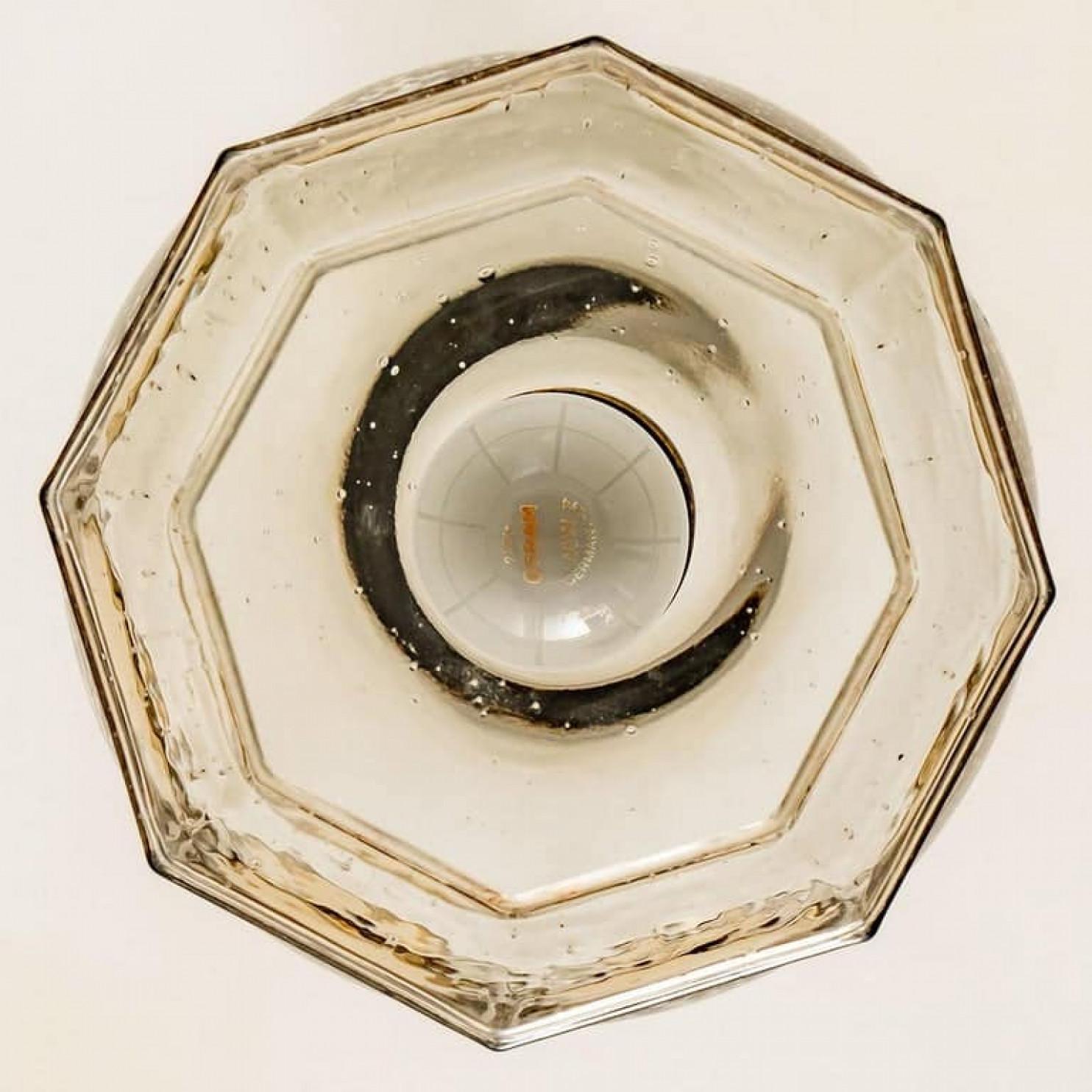 Glazed Pair of Limburg Pendant Lights, Brass and Topaz Iron Glass, 1960 For Sale
