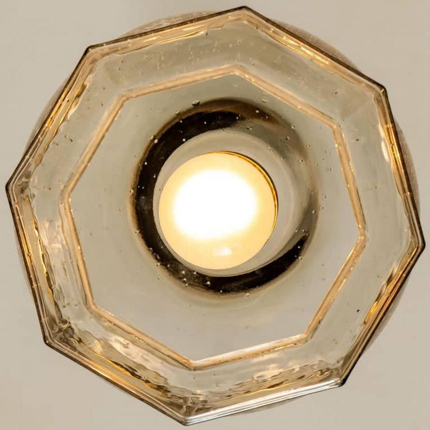 20th Century Pair of Limburg Pendant Lights, Brass and Topaz Iron Glass, 1960 For Sale