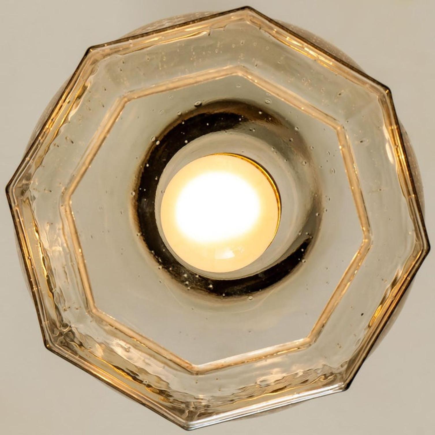 Pair of Limburg Pendant Lights, Brass and Topaz Iron Glass, 1960 1
