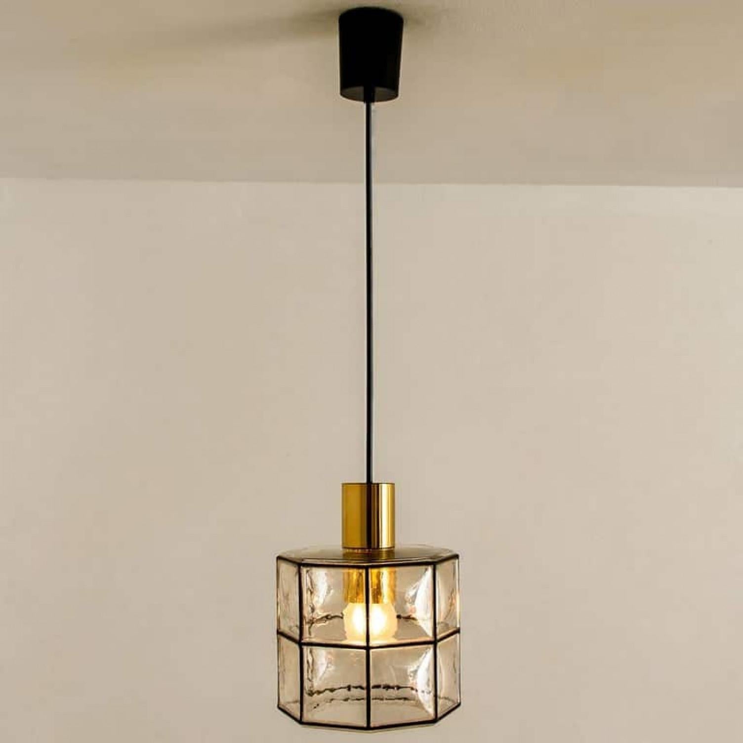 Metal Pair of Limburg Pendant Lights, Brass and Topaz Iron Glass, 1960 For Sale