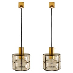 Pair of Limburg Pendant Lights, Brass and Topaz Iron Glass, 1960