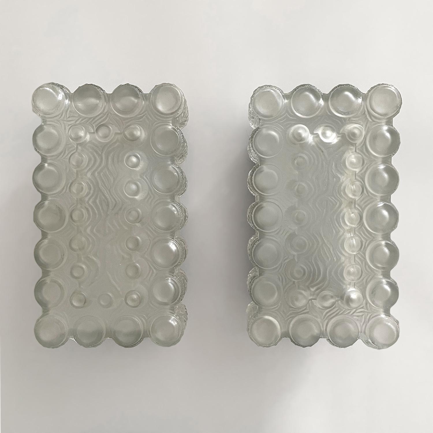 Pair of Limburg Textured Ice Glass Bubble Sconces For Sale 12