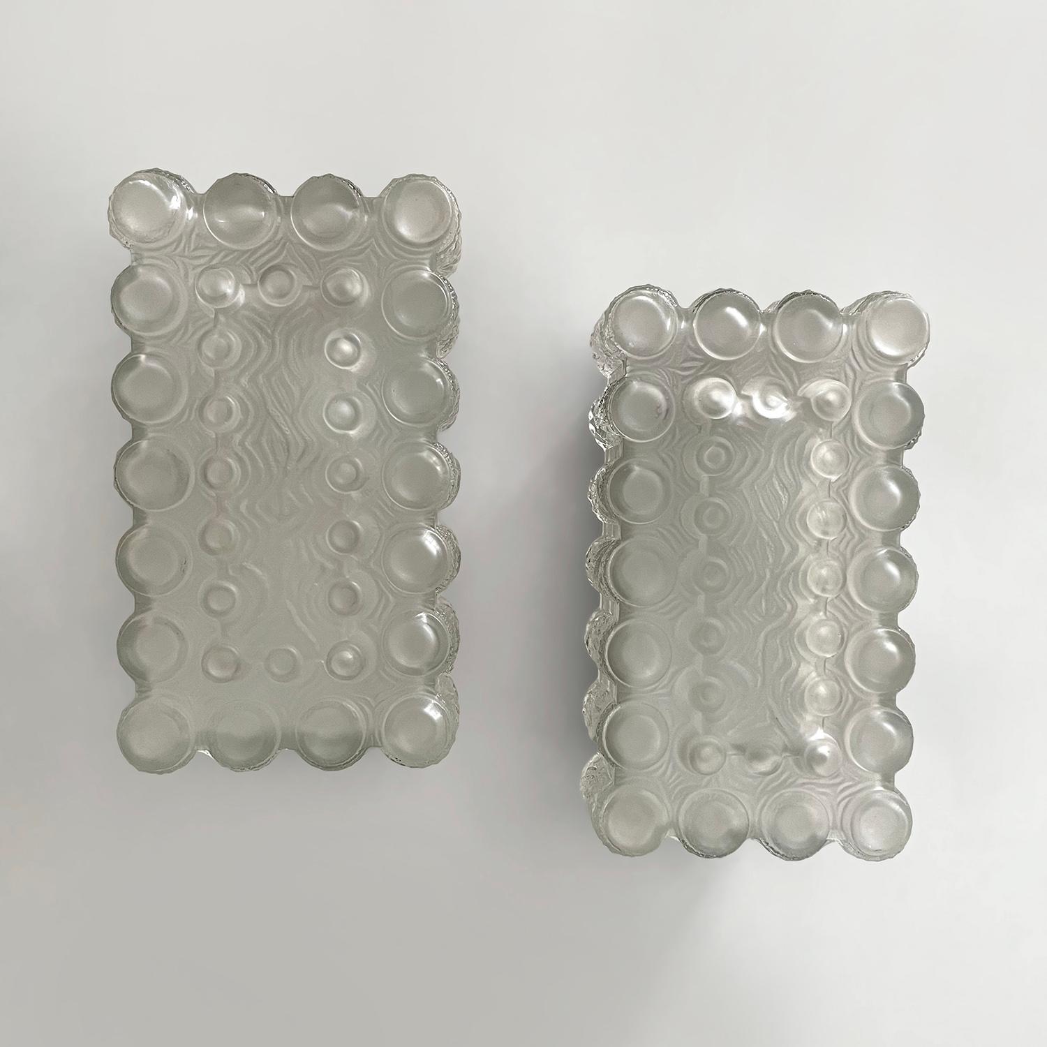 German Pair of Limburg Textured Ice Glass Bubble Sconces For Sale