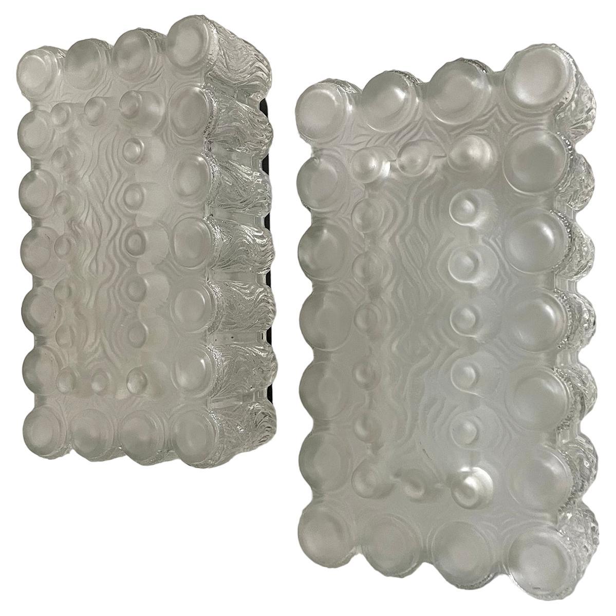 Pair of Limburg Textured Ice Glass Bubble Sconces For Sale