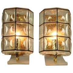 Pair of Limburg Wall Lights Iron and Clear Glass Leaded Design, 1960s