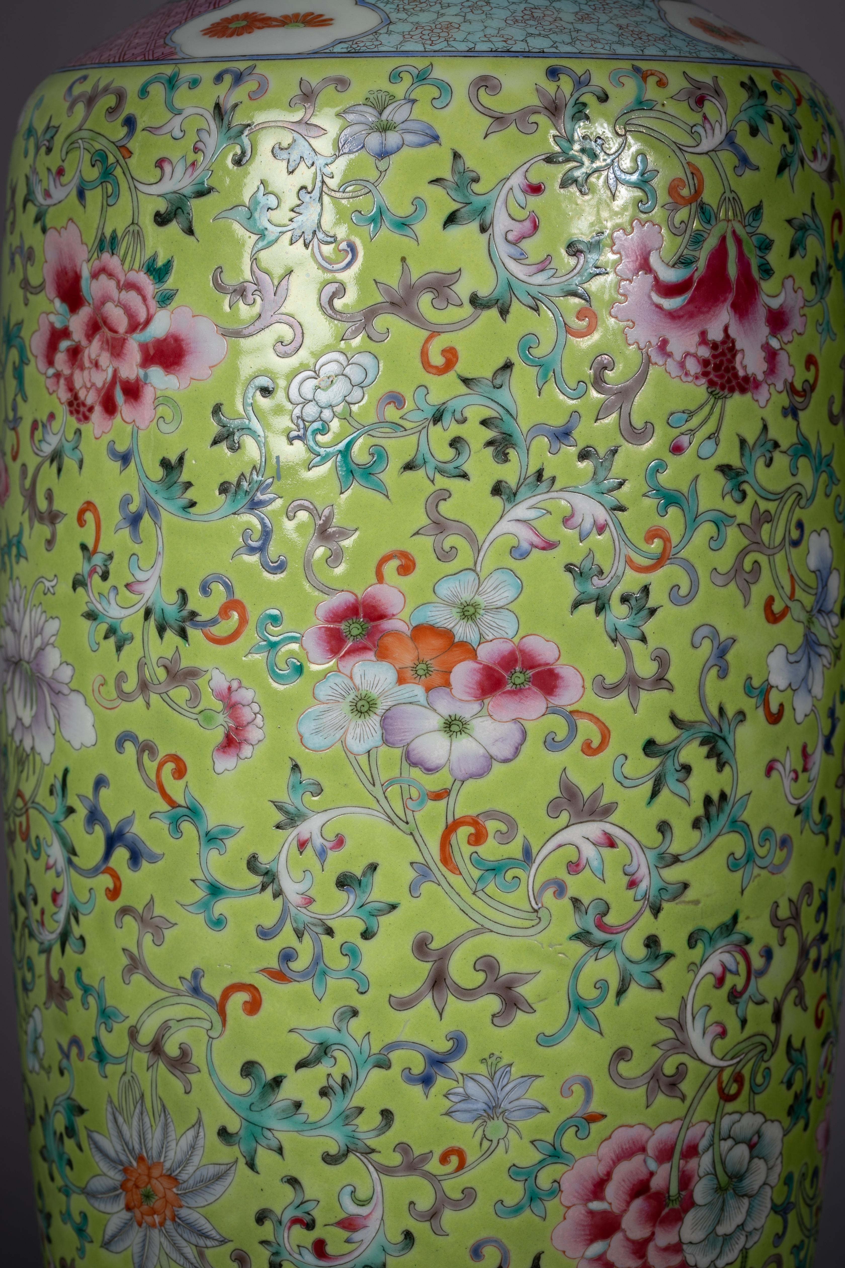 Delicately enameled all over with scrolling flowers.