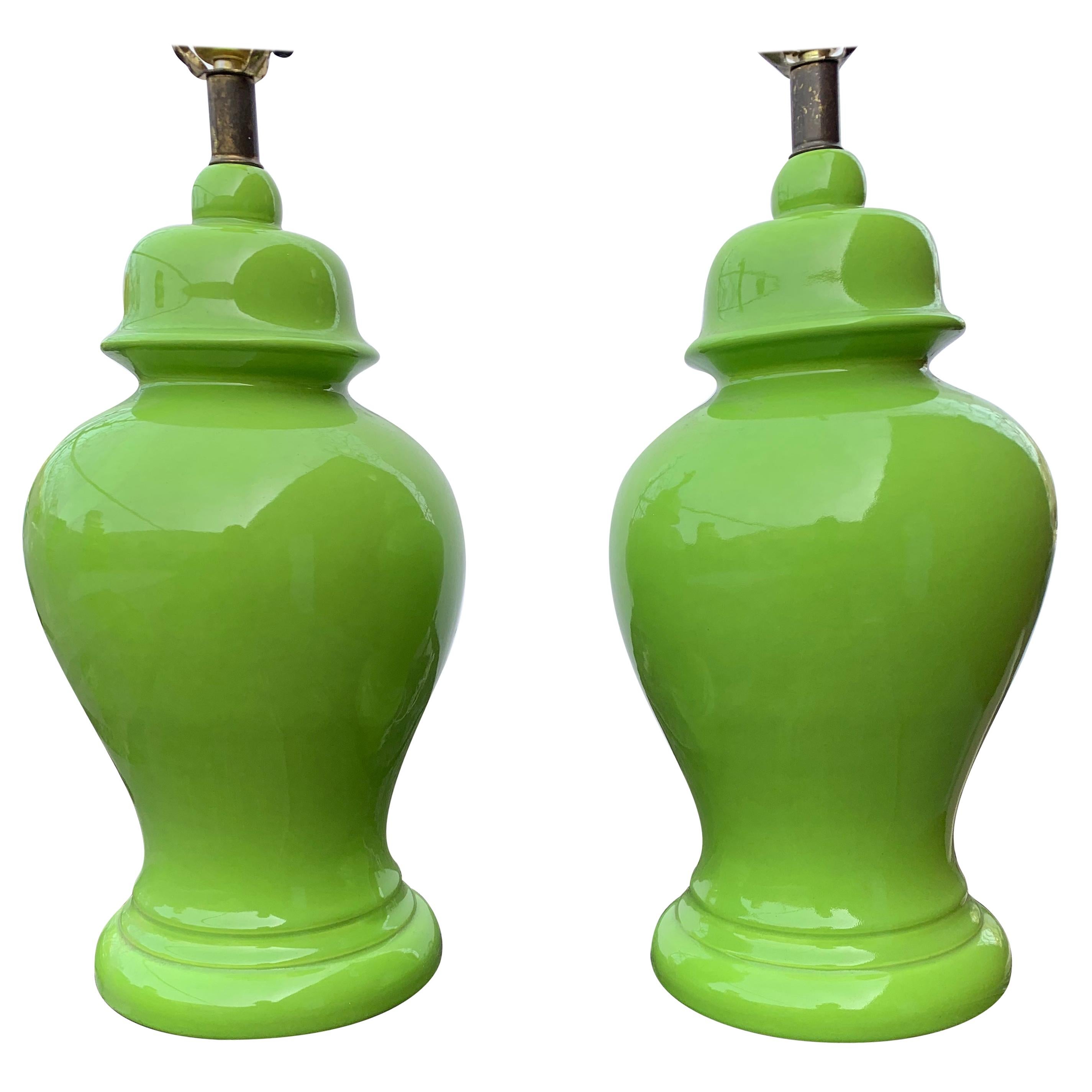 Pair of Lime Green Table Lamps For Sale