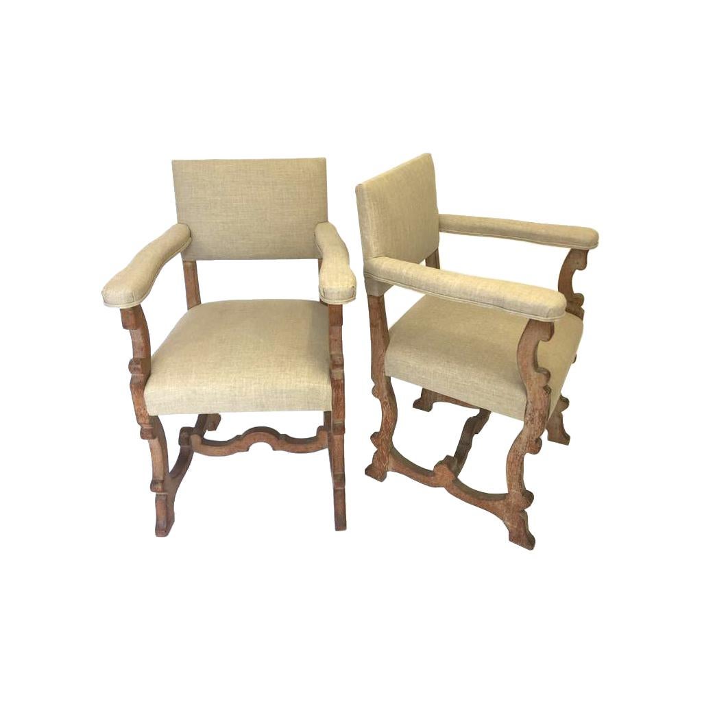 Pair of Limed Oak Scottish Arts & Crafts Chairs