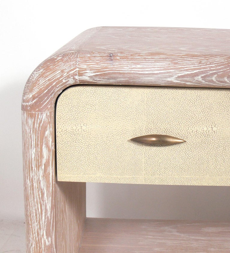 Pair of Limed Wood and Faux Shagreen Nightstands at 1stDibs