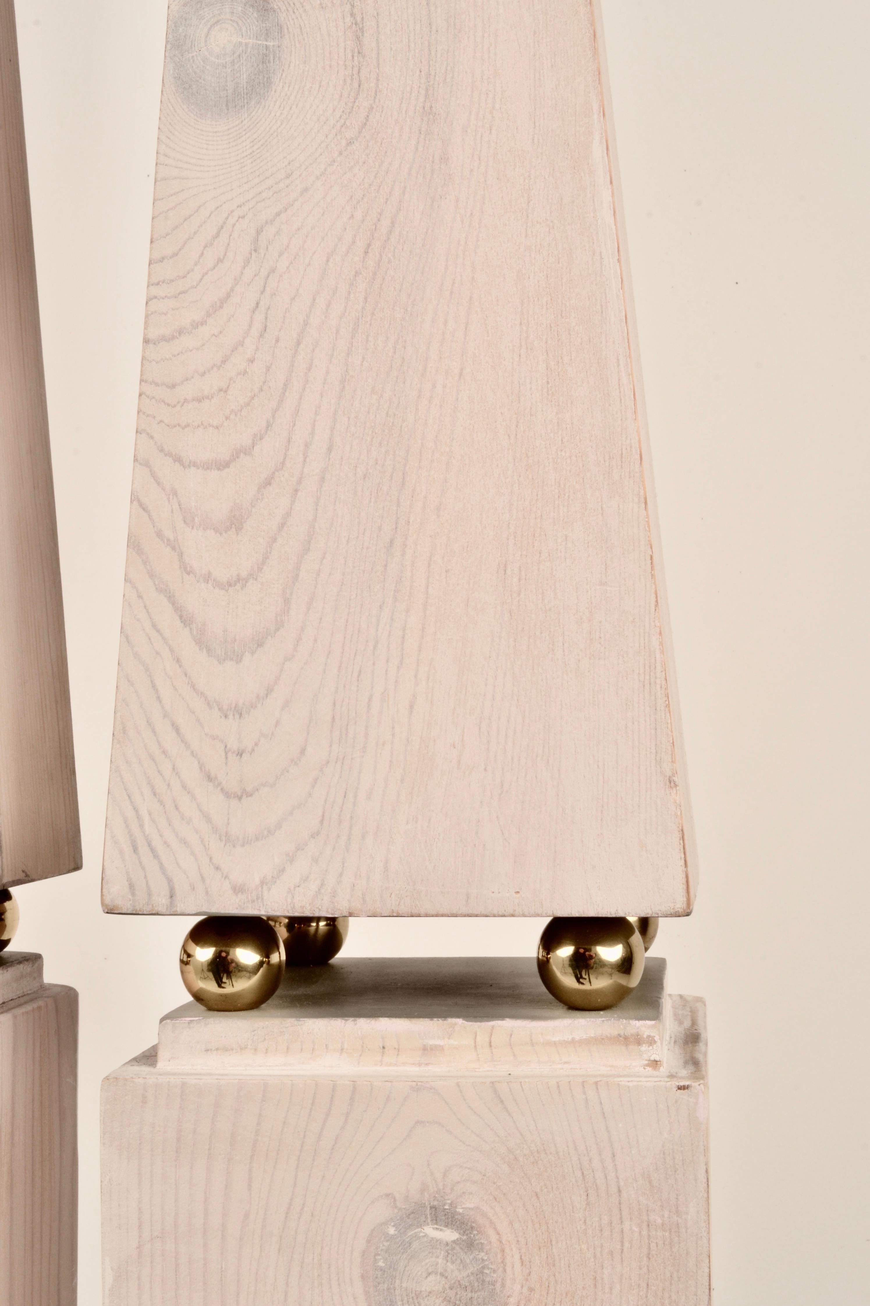 Neoclassical Pair of Limed Wood Obelisks