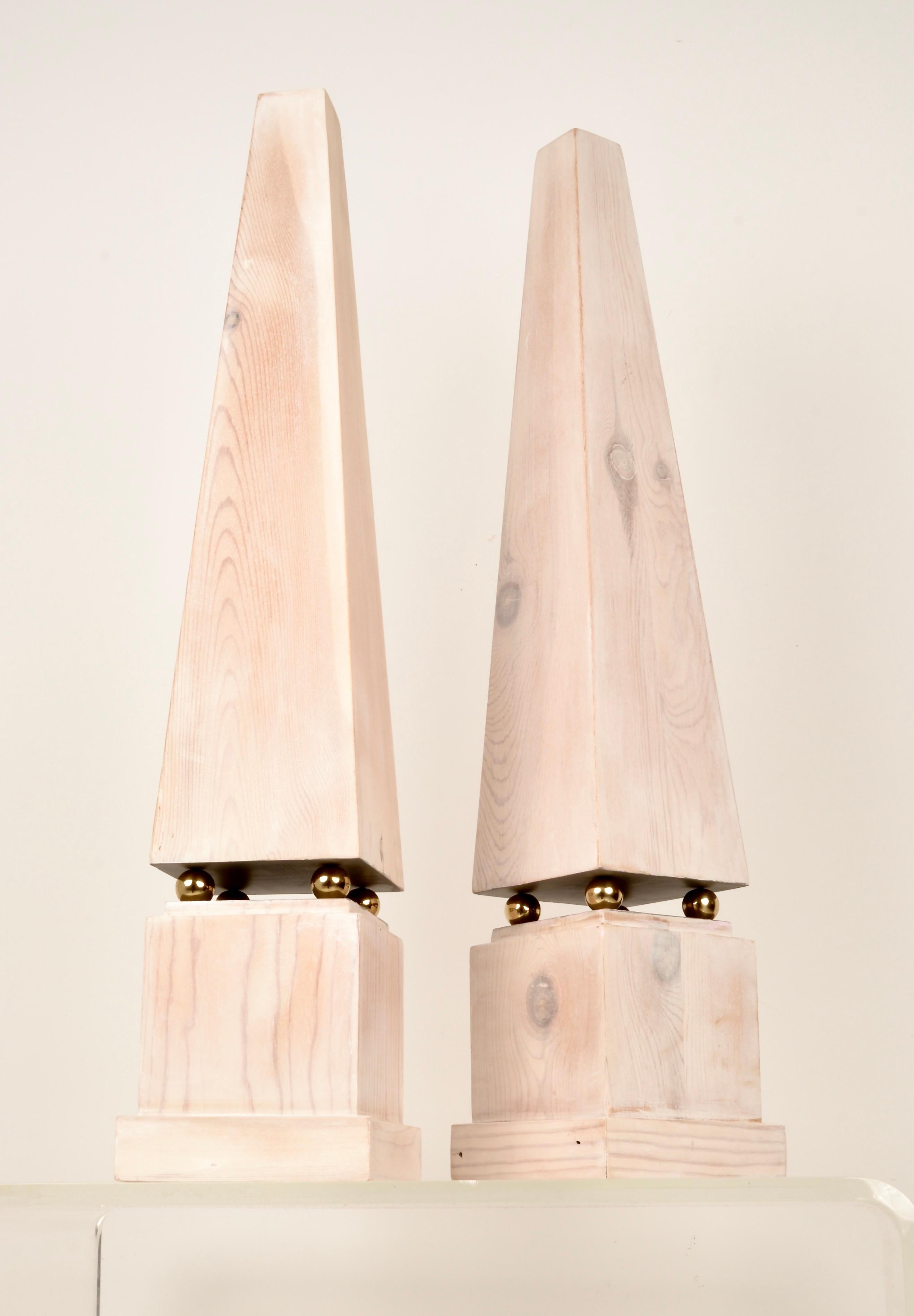 Pair of Limed Wood Obelisks In Good Condition In Norwalk, CT