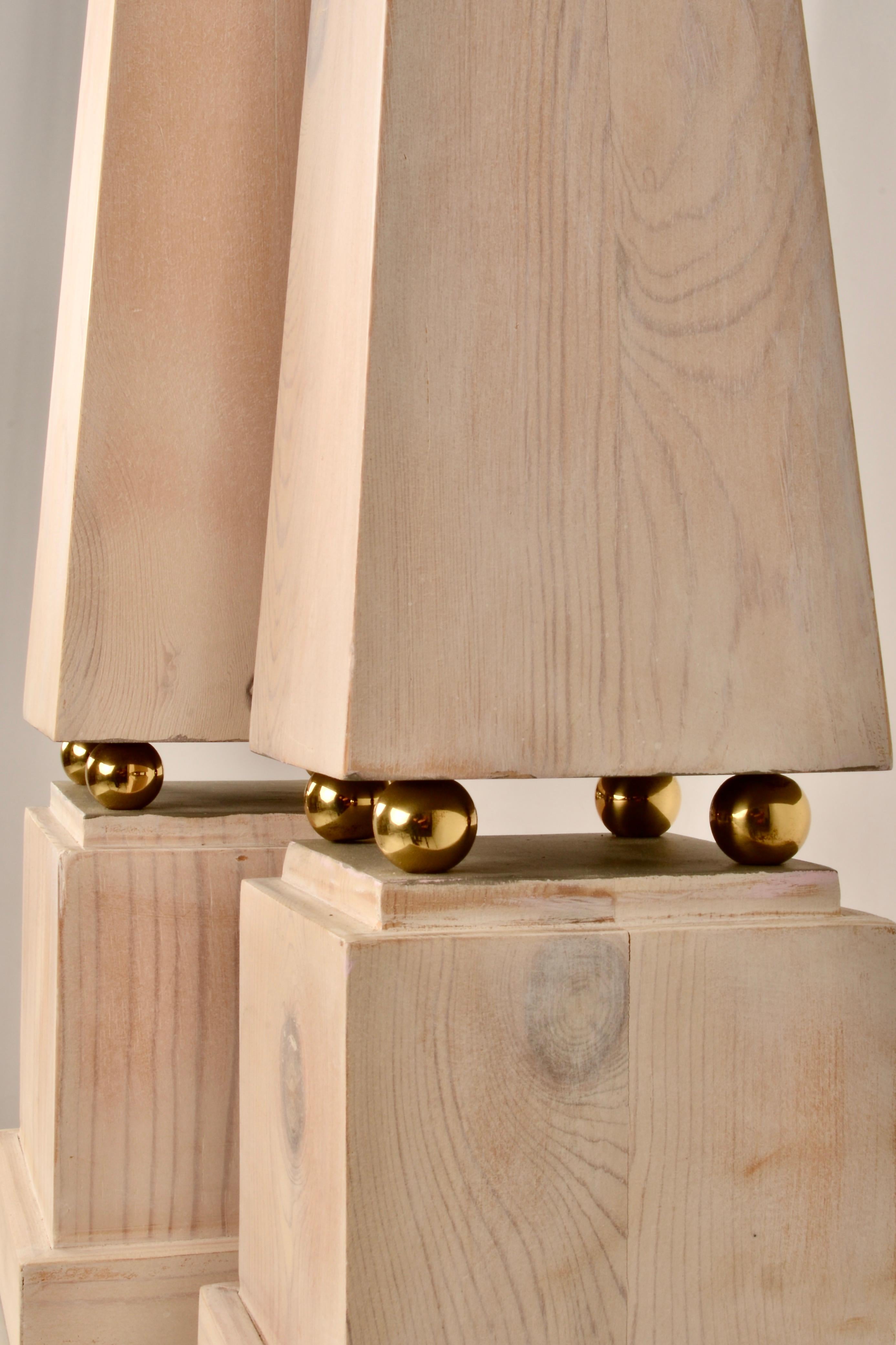 Late 20th Century Pair of Limed Wood Obelisks