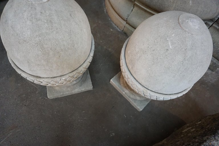 French Pair of Limestone Acorns For Sale