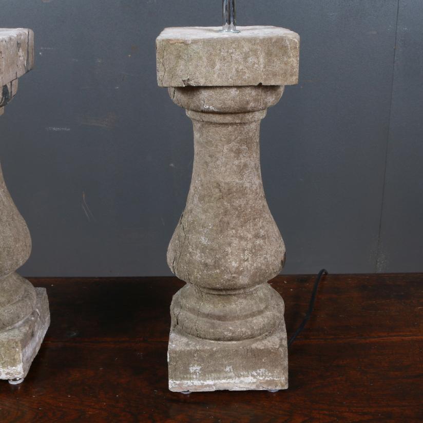 English Pair of Limestone Balustrade Lamps
