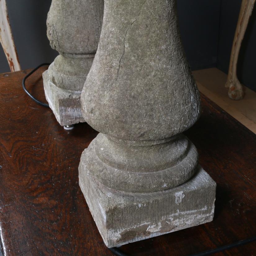 19th Century Pair of Limestone Balustrade Lamps