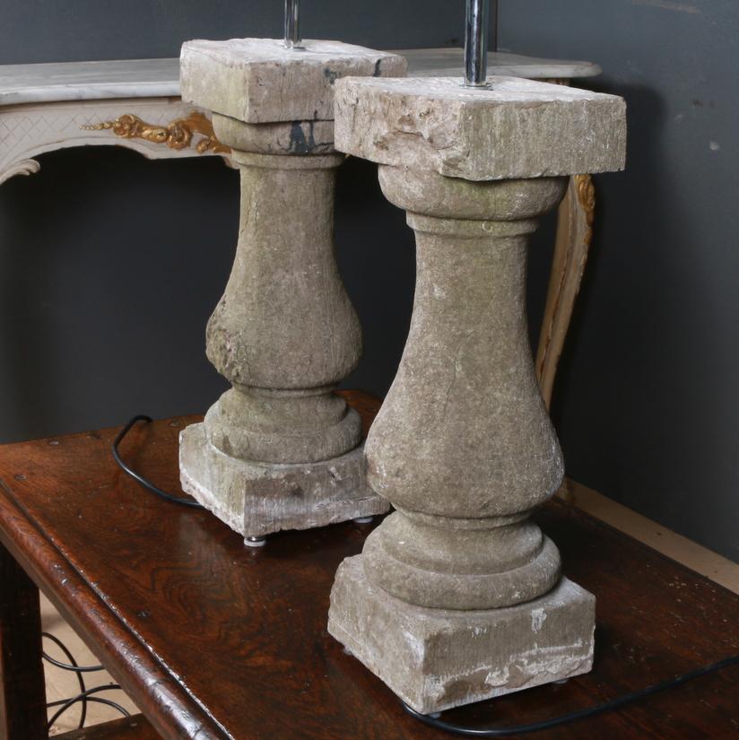 Pair of Limestone Balustrade Lamps 1