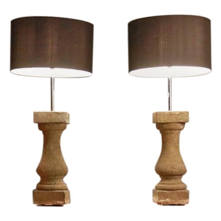 Pair of Limestone Balustrade Lamps
