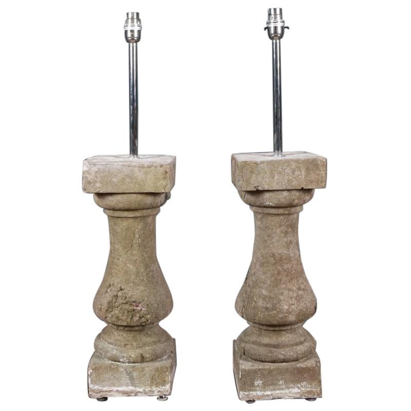 Pair of Limestone Balustrade Lamps