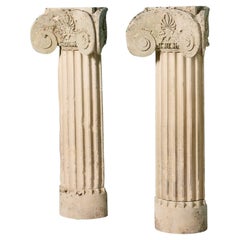 Antique Pair of Limestone Greek Style Ionic Column Pedestals