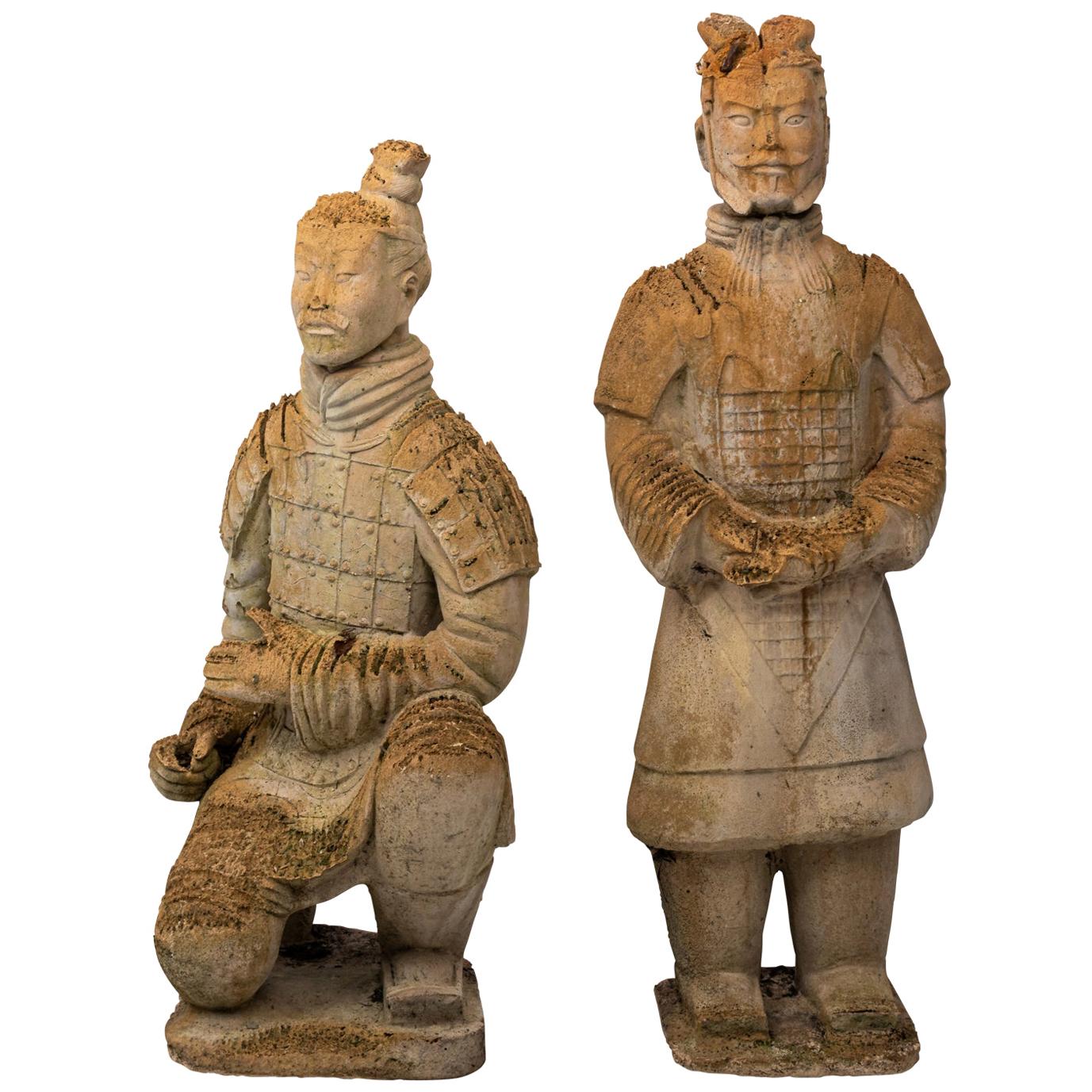 Pair of Limestone Japanese Warrior Statues