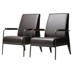 Pair of Limited Edition Jean Prouvé Fauteuil De Salon in Leather