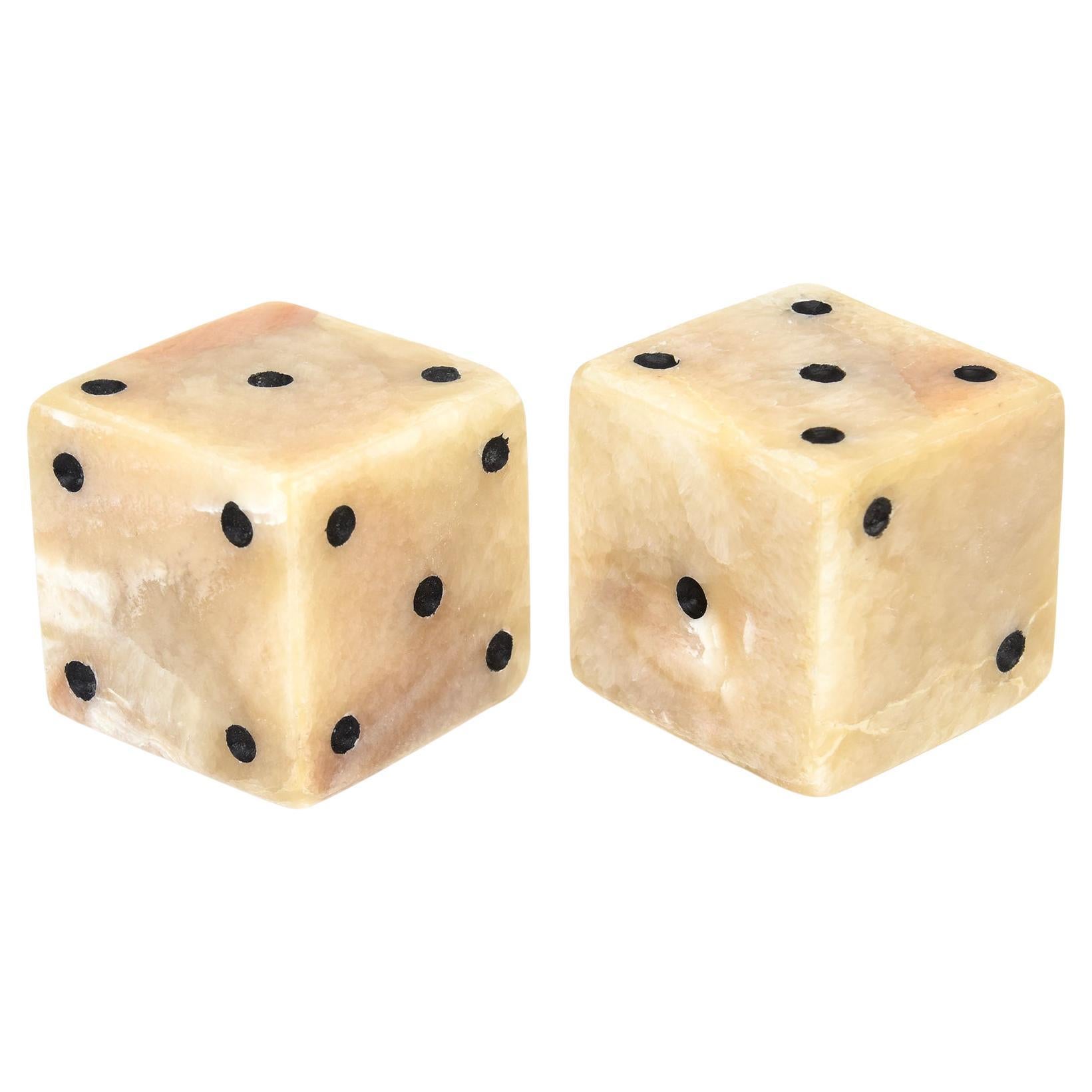 Pair of Limited Edition Square Onyx Dice Sculpture or Desk Accessory