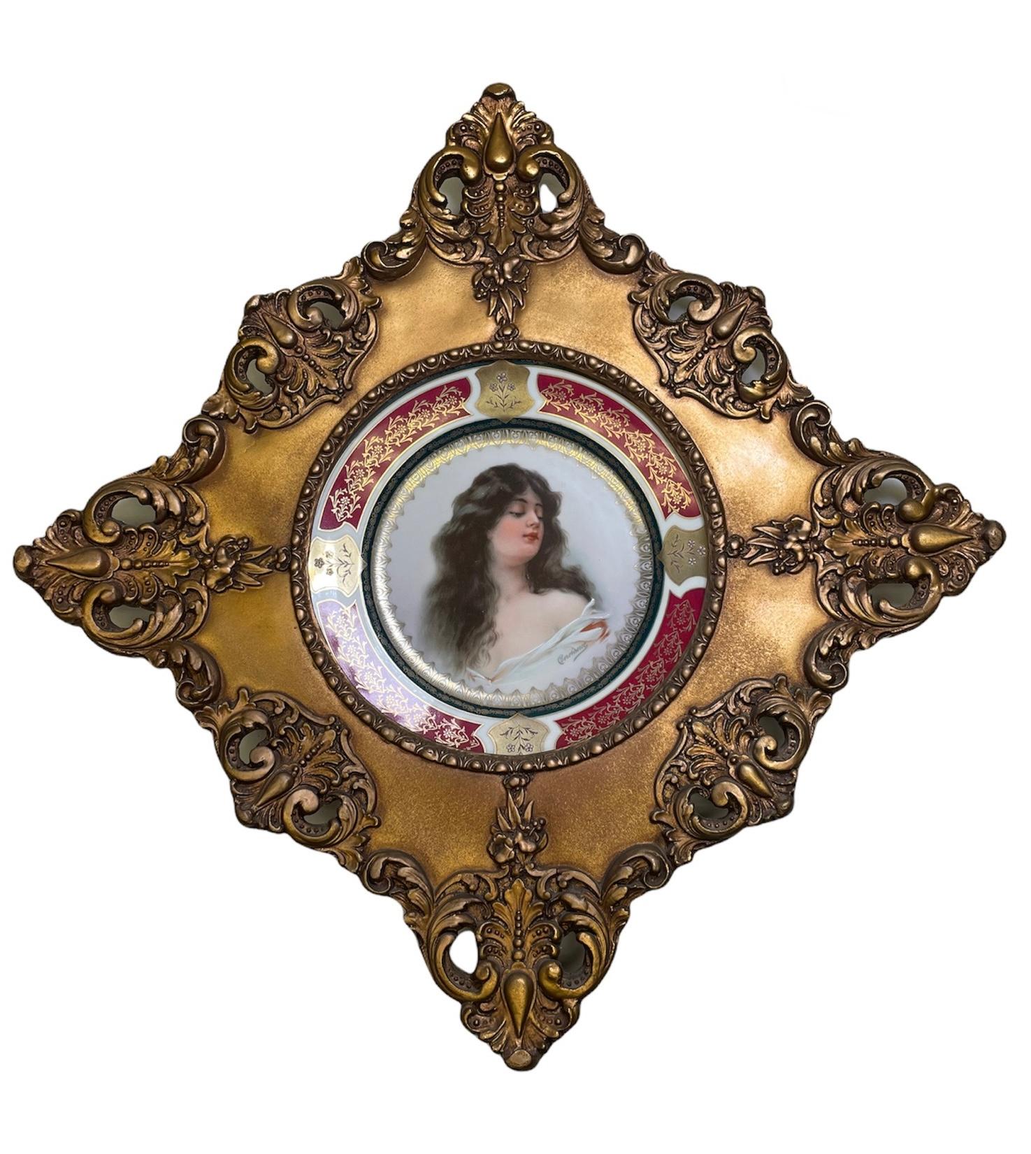 Pair of Limoges and Royal Vienna Porcelain Portraits Gilt Framed Plates 4