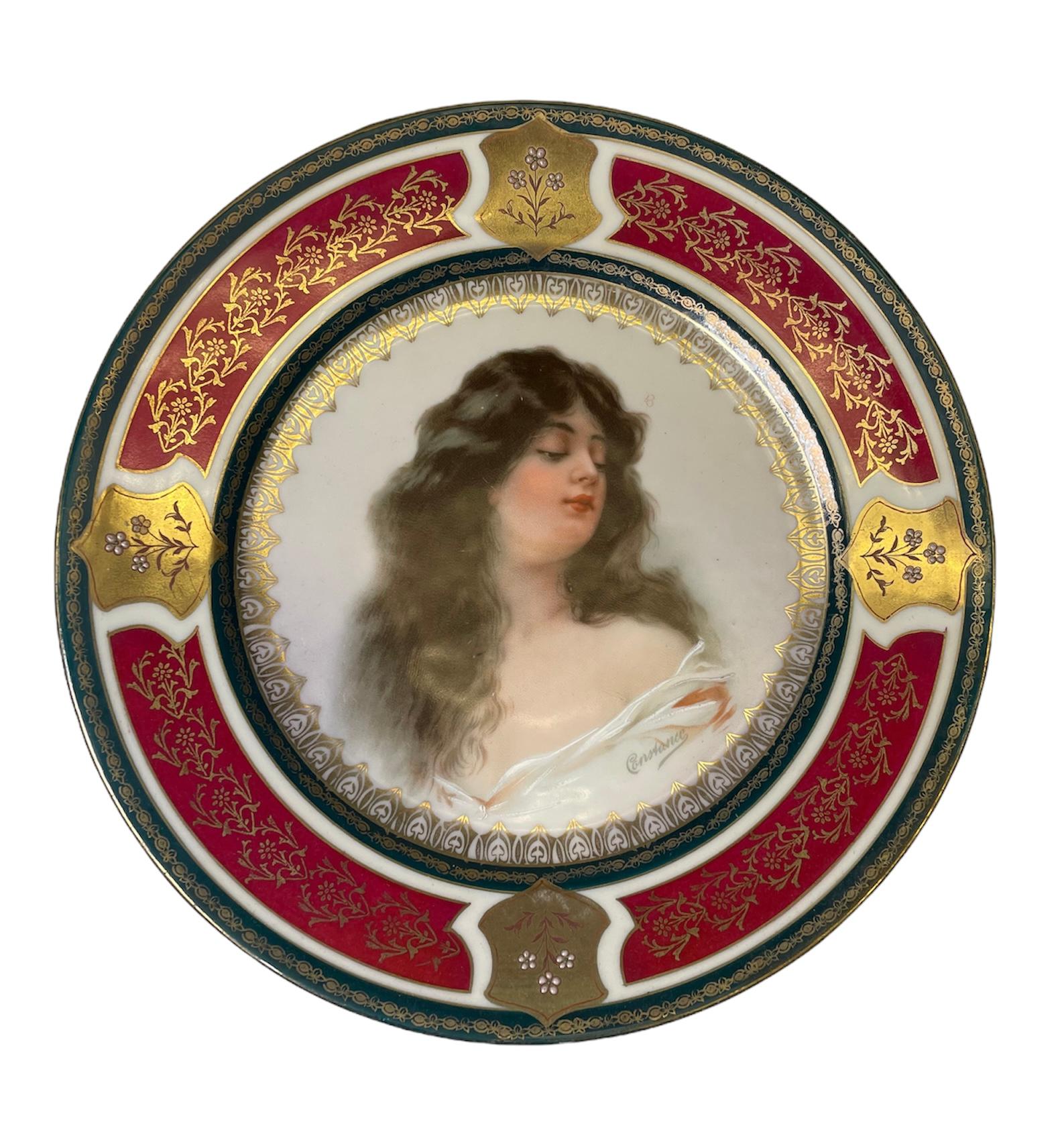 Paar Limoges- und Royal Vienna-Porzellanporträts, vergoldete gerahmte Teller im Angebot 5