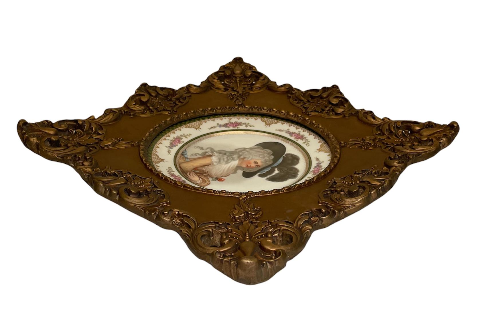 Rococo Pair of Limoges and Royal Vienna Porcelain Portraits Gilt Framed Plates For Sale