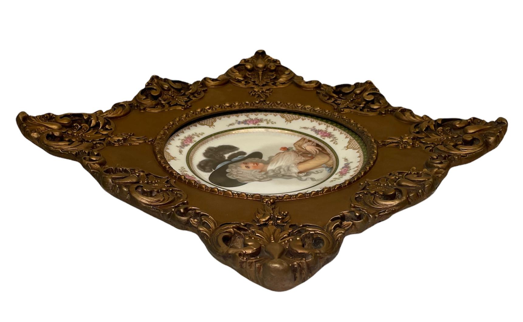 Hand-Painted Pair of Limoges and Royal Vienna Porcelain Portraits Gilt Framed Plates For Sale