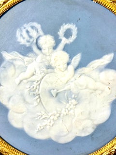 Pair of Limoges Ceramic Plaques with Cherubs, c.1880