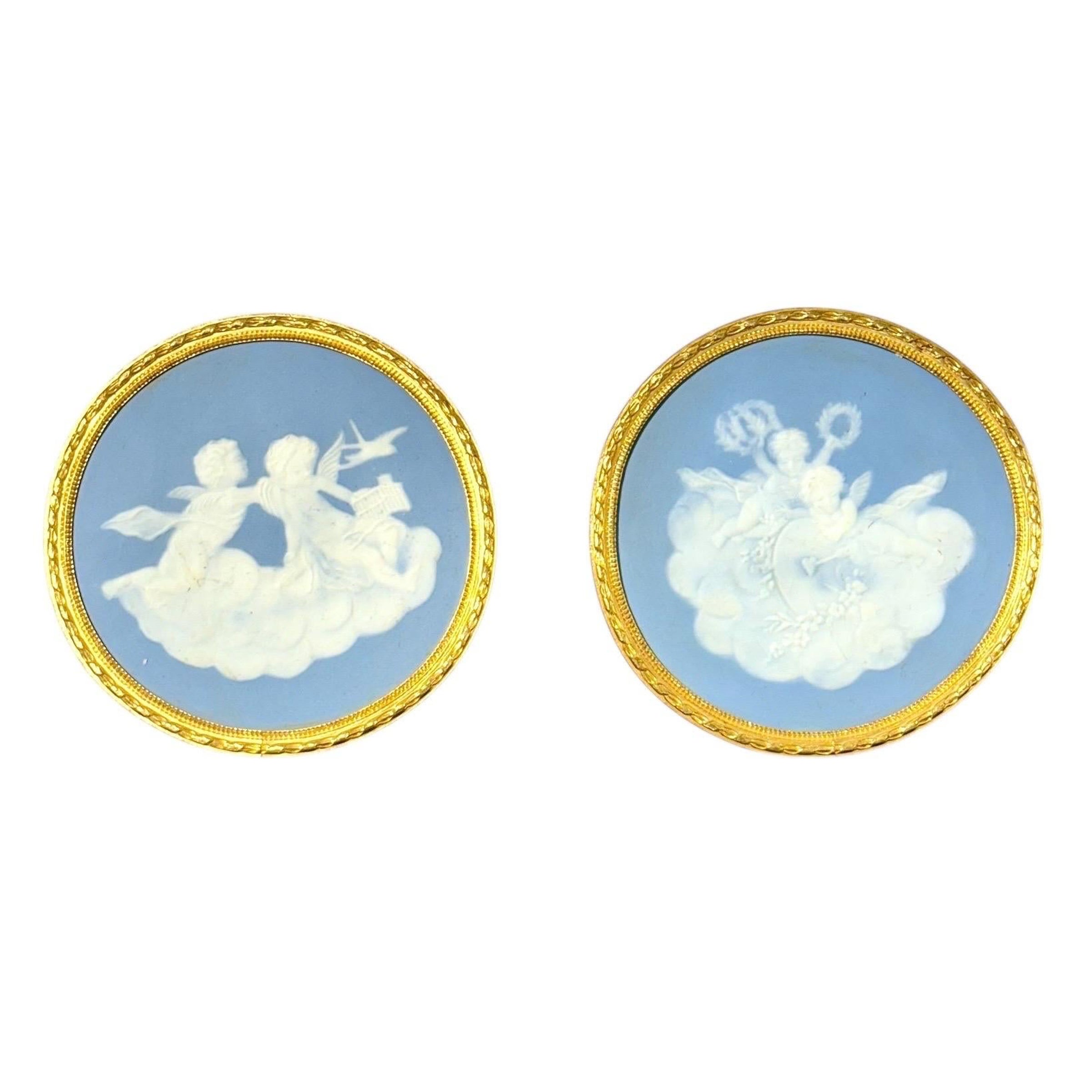 Pair of Limoges Ceramic Plaques with Cherubs, c.1880 For Sale
