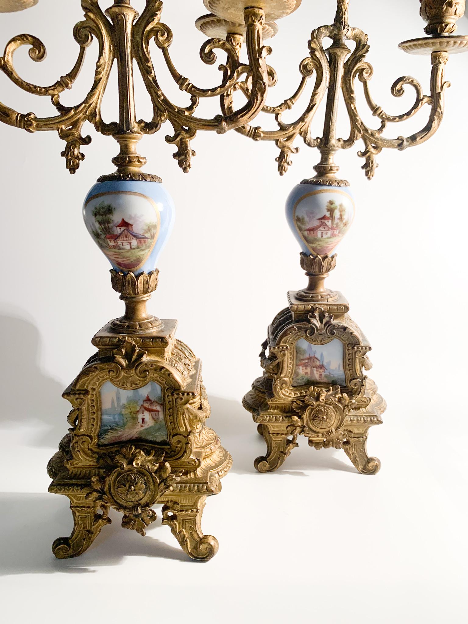 Pair of Limoges Empire Candelabra in Bronze and Porcelain from the 1800s 5