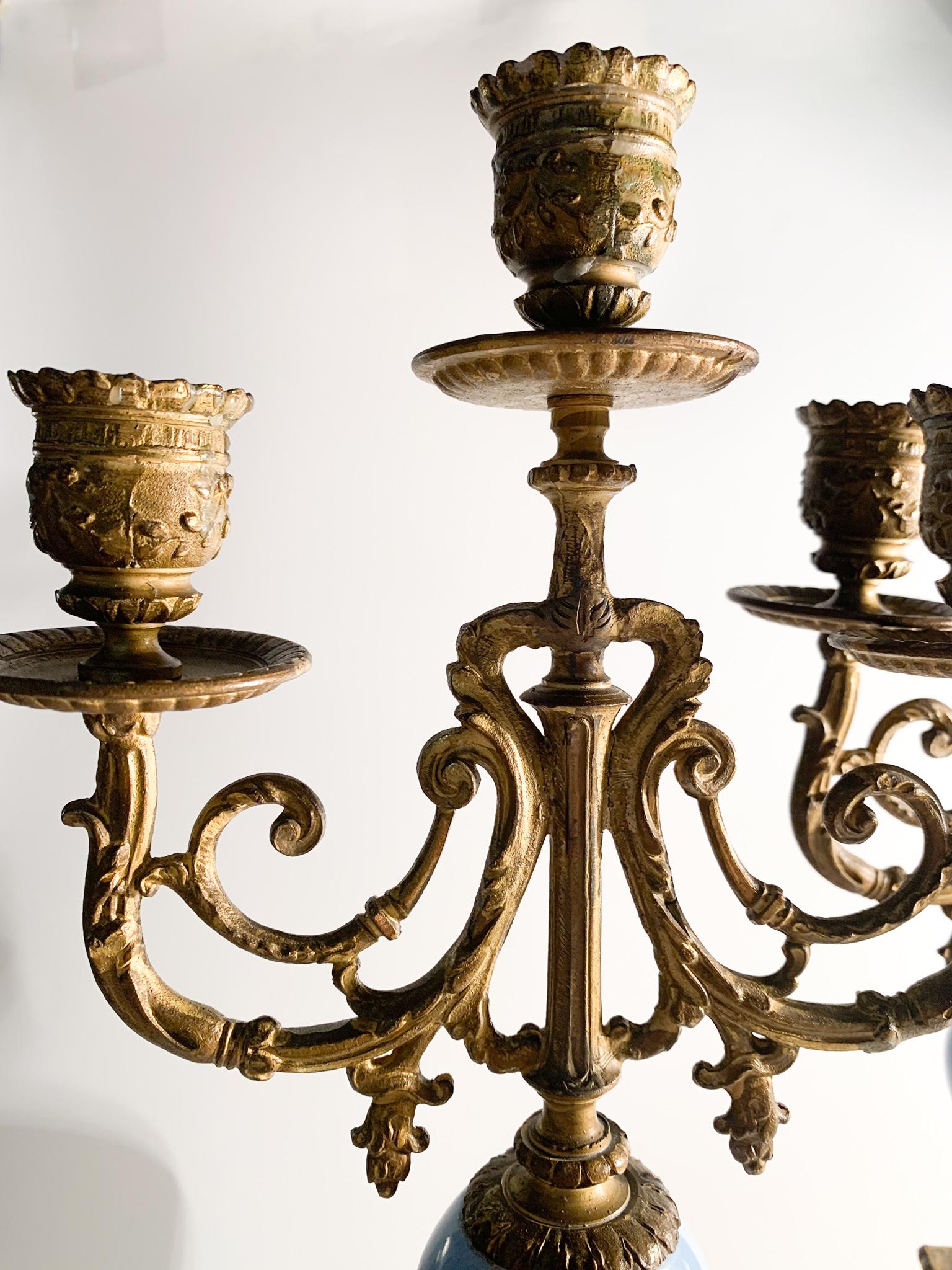 Pair of Limoges Empire Candelabra in Bronze and Porcelain from the 1800s 6