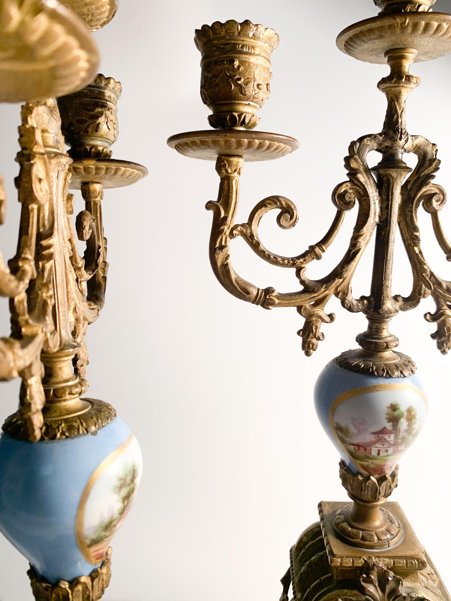 Pair of Limoges Empire Candelabra in Bronze and Porcelain from the 1800s 7