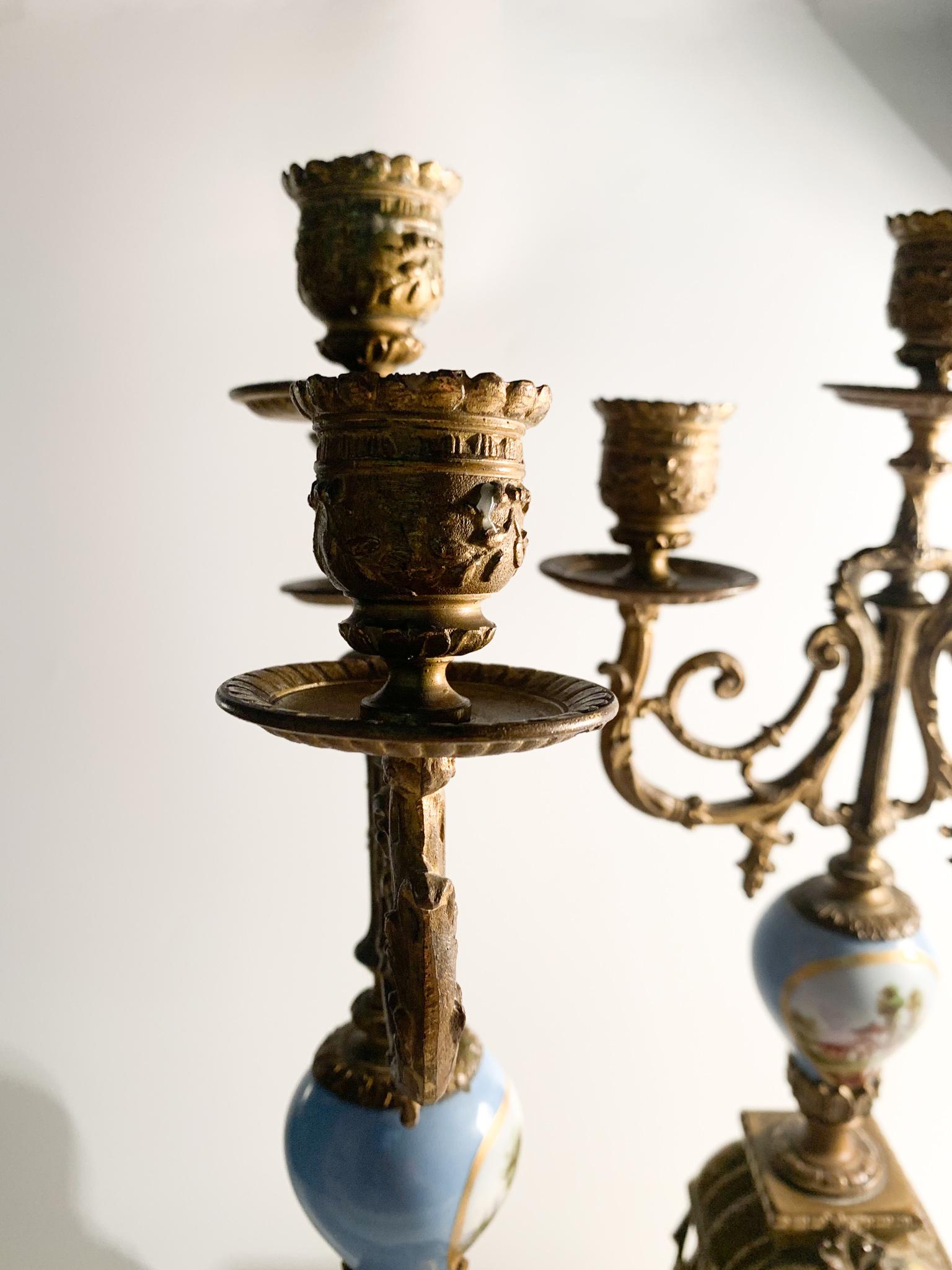 Pair of Limoges Empire Candelabra in Bronze and Porcelain from the 1800s 8