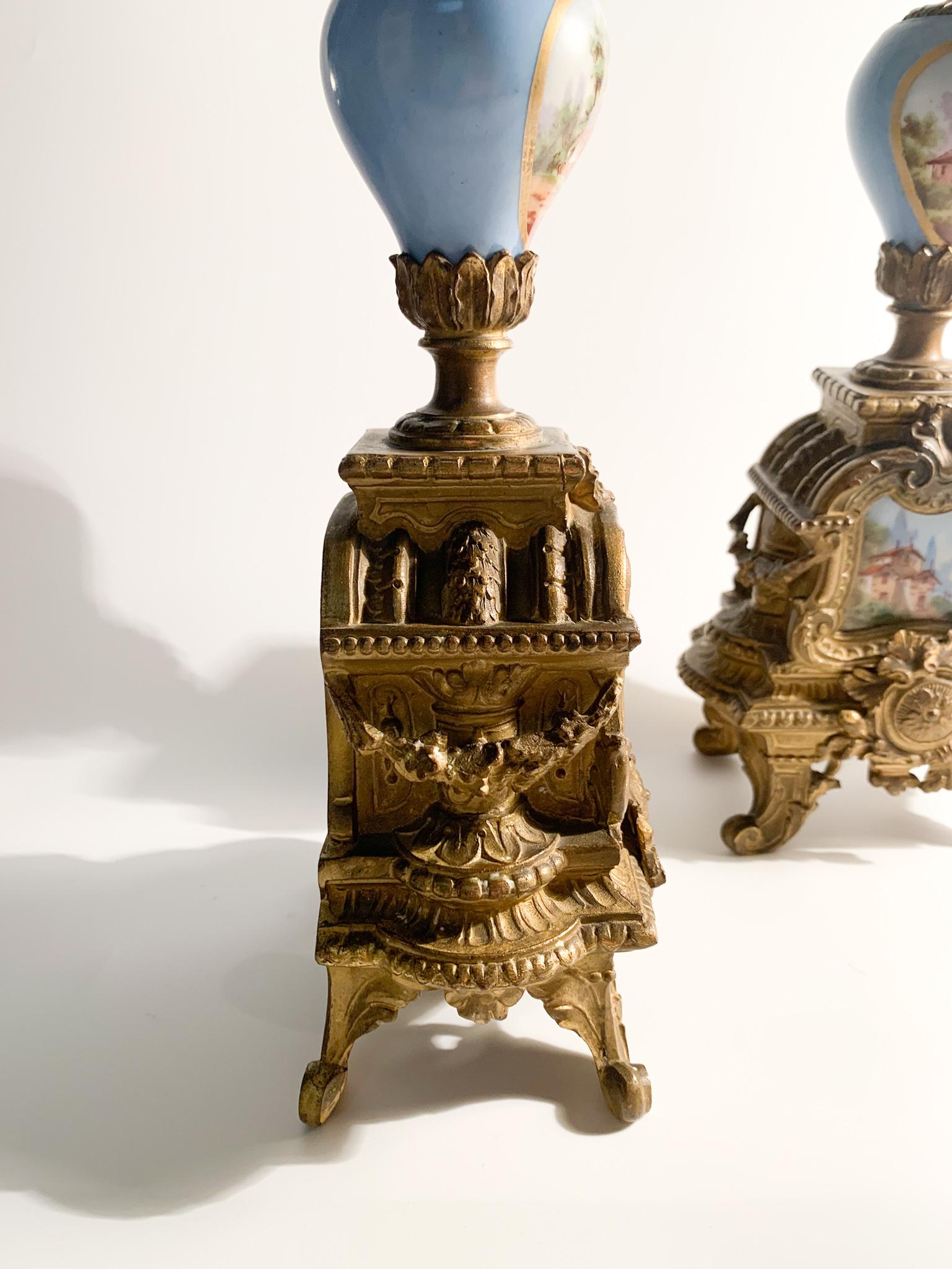 Pair of Limoges Empire Candelabra in Bronze and Porcelain from the 1800s 9