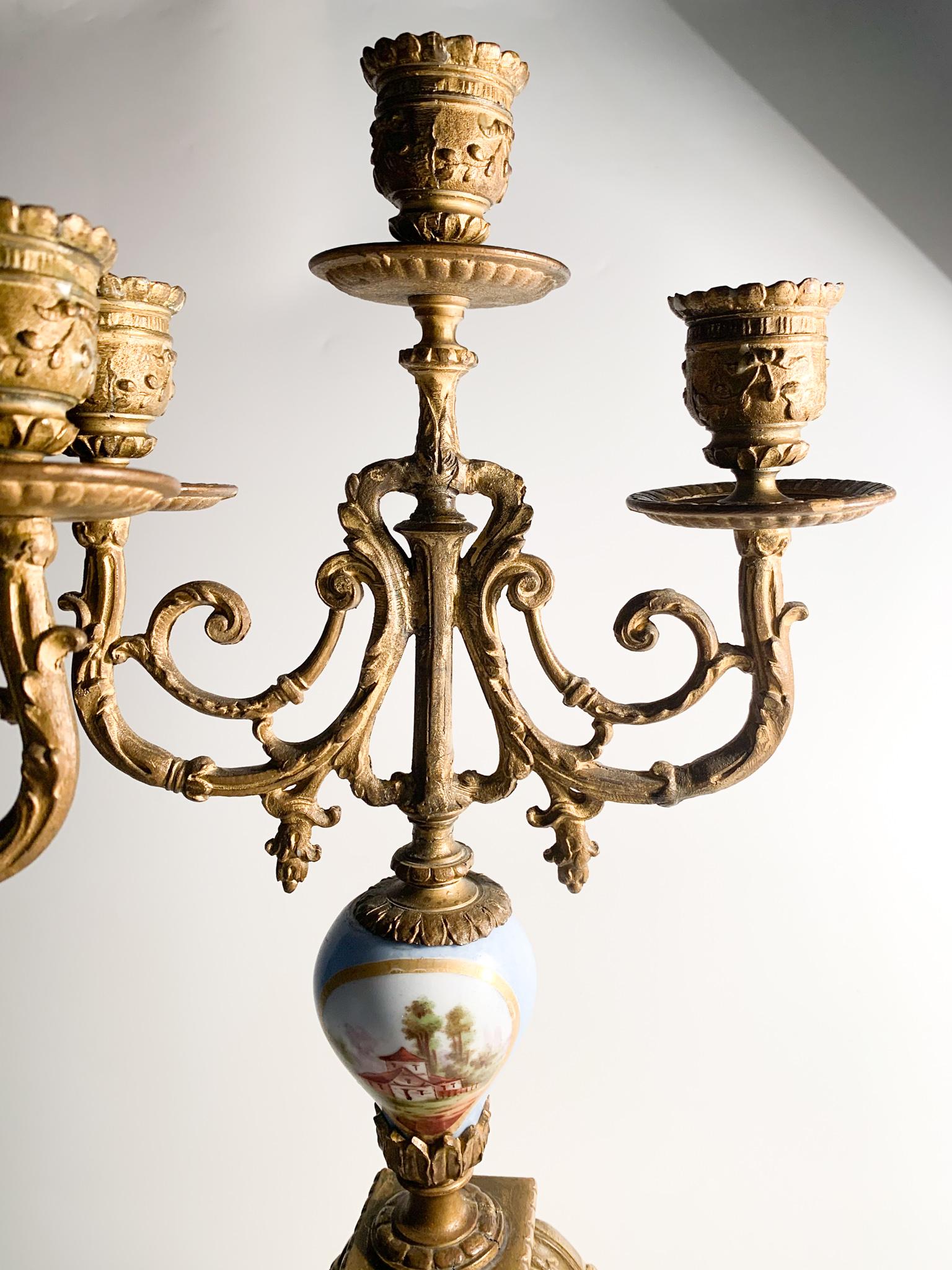 Pair of Limoges Empire Candelabra in Bronze and Porcelain from the 1800s In Good Condition In Milano, MI
